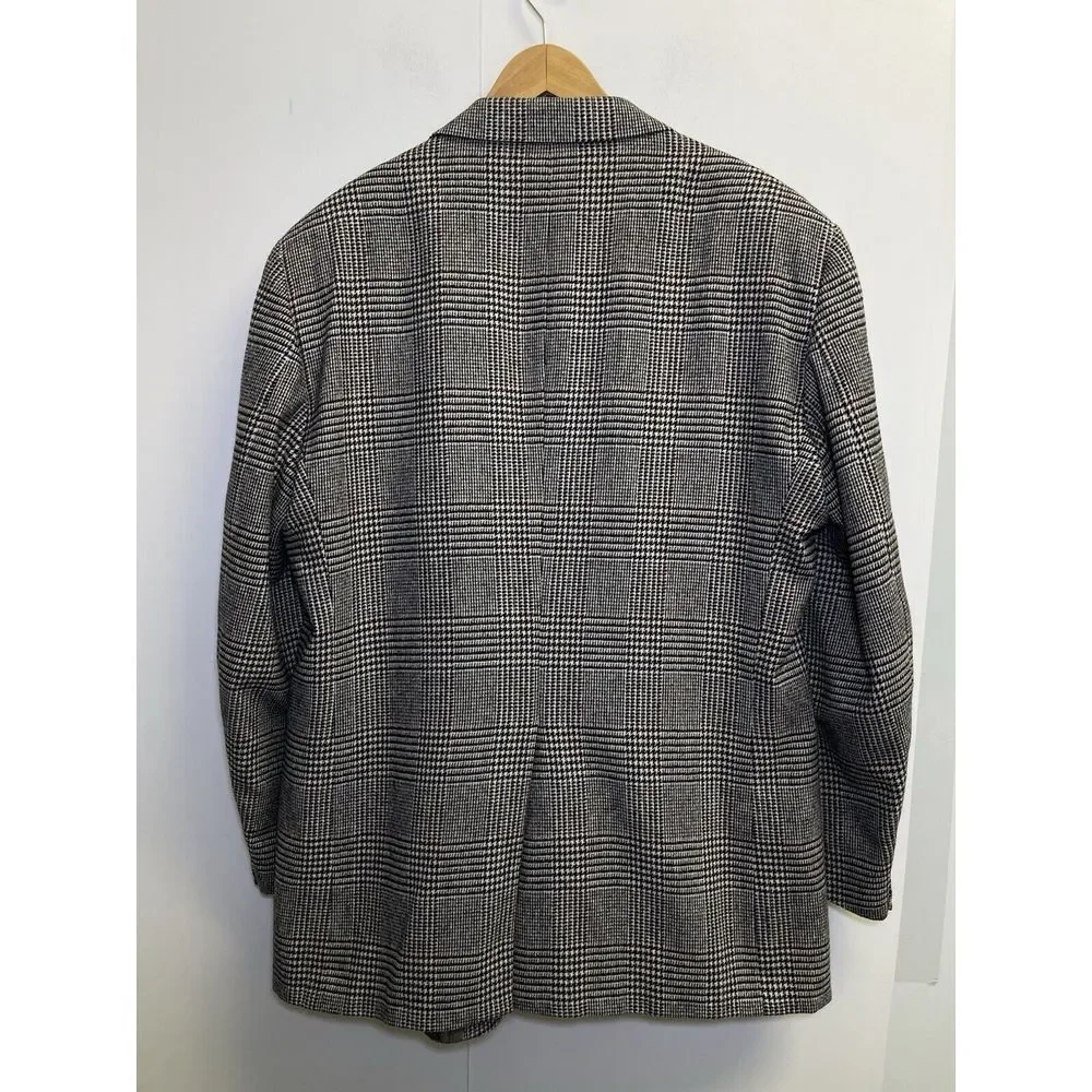 46L Towncraft Suit Jacket Sport Coat Blazer Mens Plaid Glen Check Grey Wool Blen
